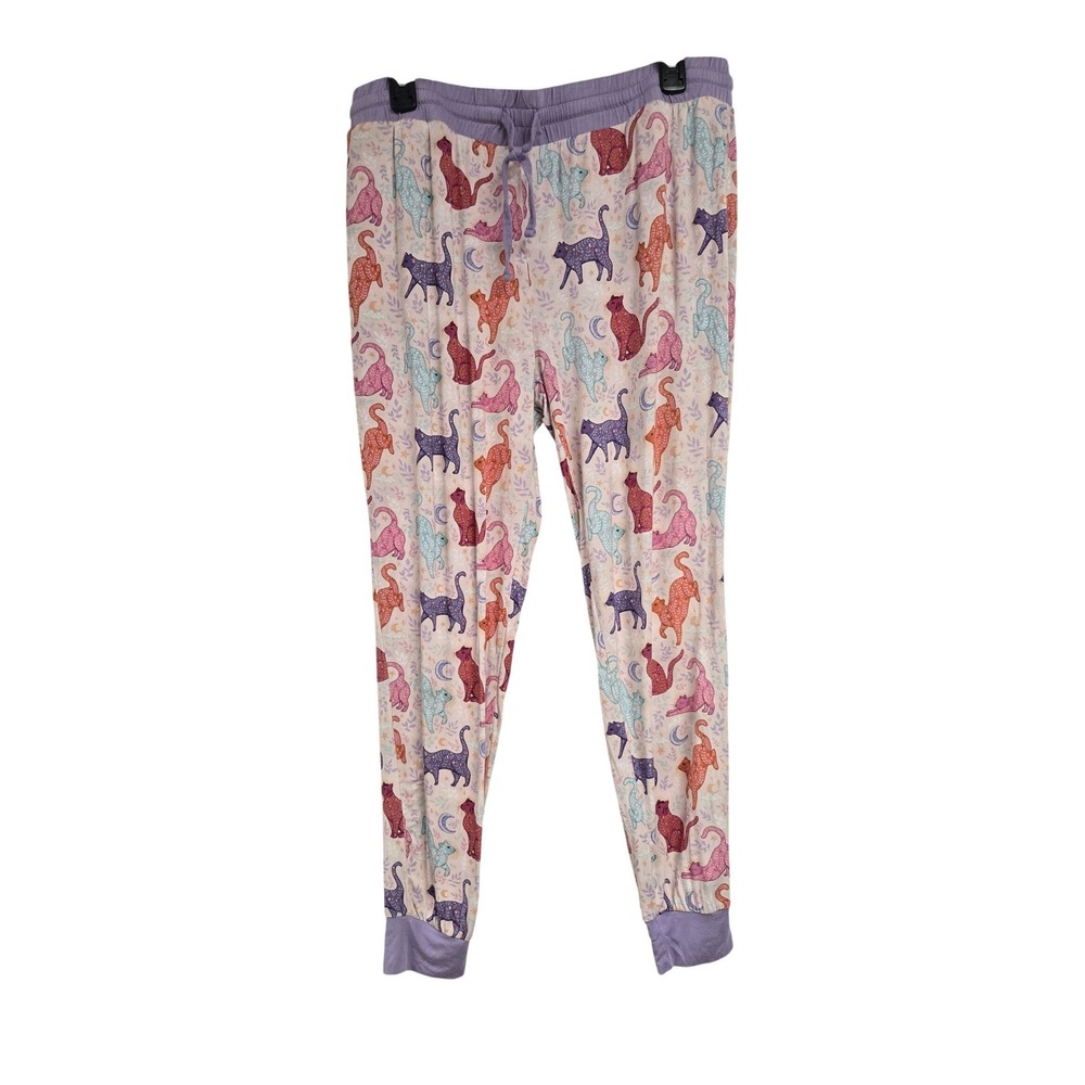 The Sleepy Sloth Bamboo Viscose Cat Moon Pajama Jogger Pants Purple Womens Large